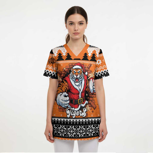 Santa Tiger Roar Personalized Scrub Top Christmas Rugby League Spirit - Aussie Hoodie