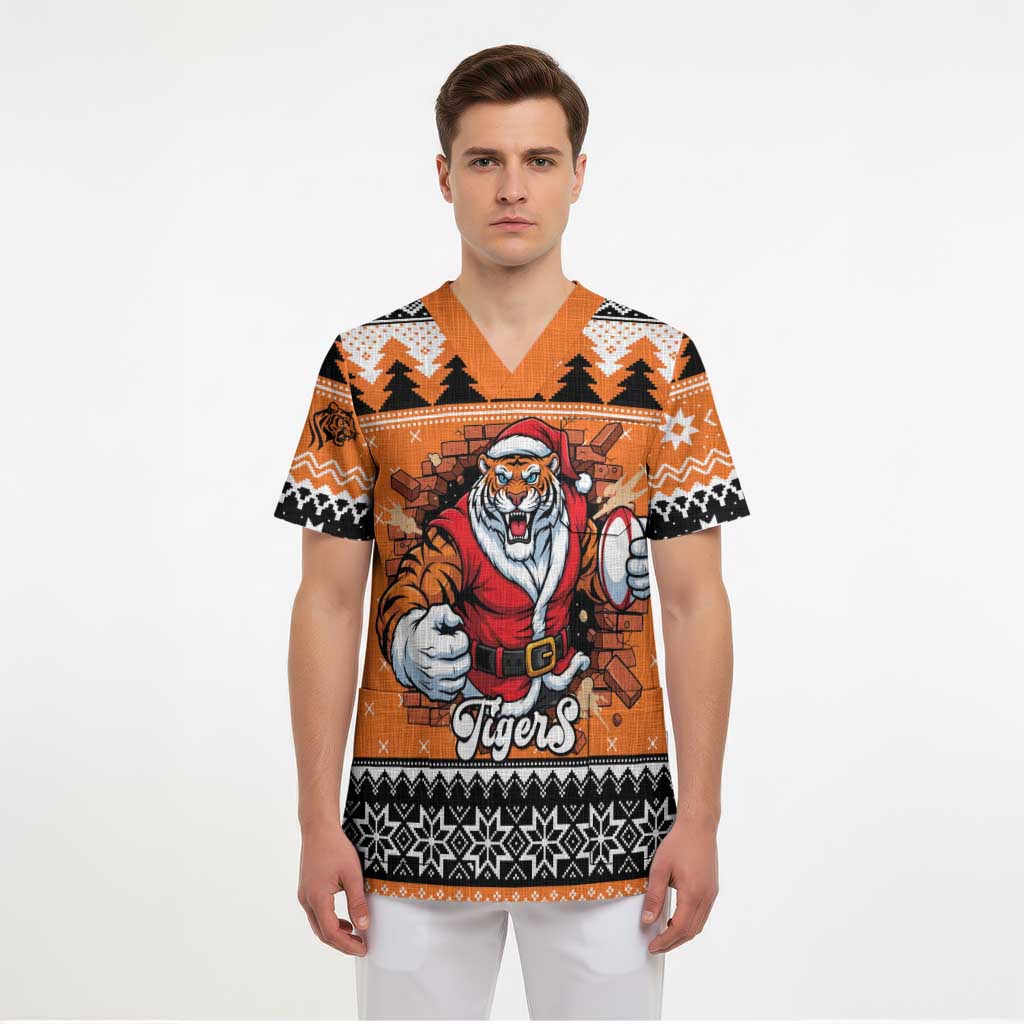 Santa Tiger Roar Personalized Scrub Top Christmas Rugby League Spirit - Aussie Hoodie