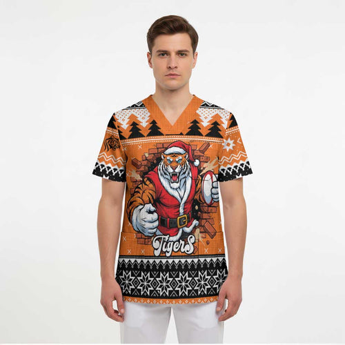 Santa Tiger Roar Personalized Scrub Top Christmas Rugby League Spirit - Aussie Hoodie