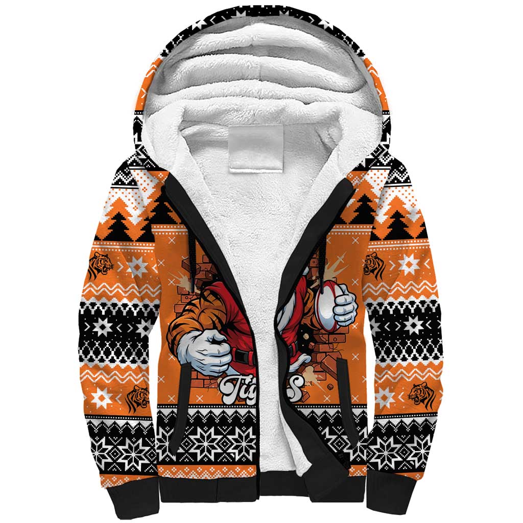 Santa Tiger Roar Personalized Sherpa Hoodie Christmas Rugby League Spirit - Aussie Hoodie