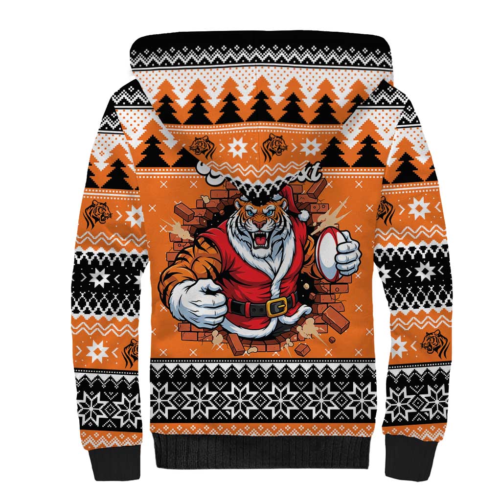 Santa Tiger Roar Personalized Sherpa Hoodie Christmas Rugby League Spirit - Aussie Hoodie
