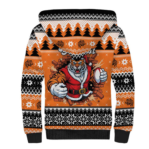 Santa Tiger Roar Personalized Sherpa Hoodie Christmas Rugby League Spirit - Aussie Hoodie