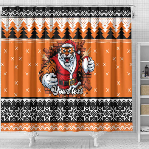 Santa Tiger Roar Personalized Shower Curtain Christmas Rugby League Spirit - Aussie Hoodie