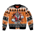 Santa Tiger Roar Personalized Sleeve Zip Bomber Jacket Christmas Rugby League Spirit - Aussie Hoodie