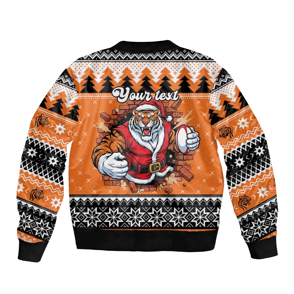 Santa Tiger Roar Personalized Sleeve Zip Bomber Jacket Christmas Rugby League Spirit - Aussie Hoodie