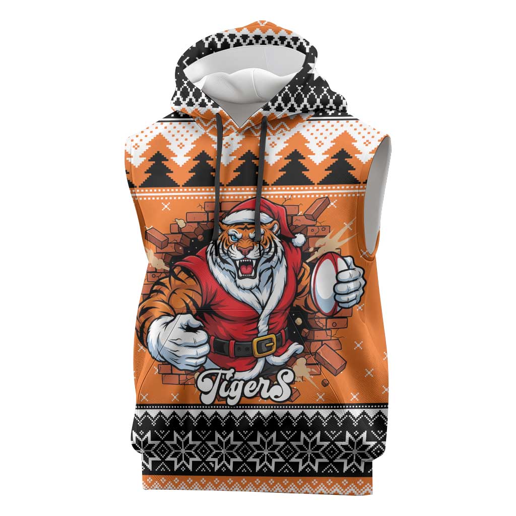 Santa Tiger Roar Personalized Sleeveless Hoodie Christmas Rugby League Spirit - Aussie Hoodie