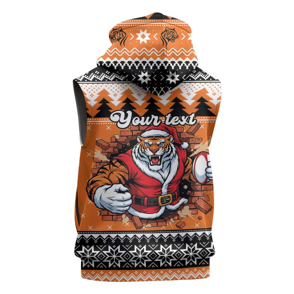 Santa Tiger Roar Personalized Sleeveless Hoodie Christmas Rugby League Spirit - Aussie Hoodie