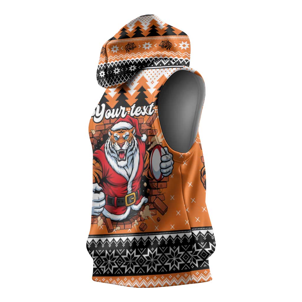 Santa Tiger Roar Personalized Sleeveless Hoodie Christmas Rugby League Spirit - Aussie Hoodie