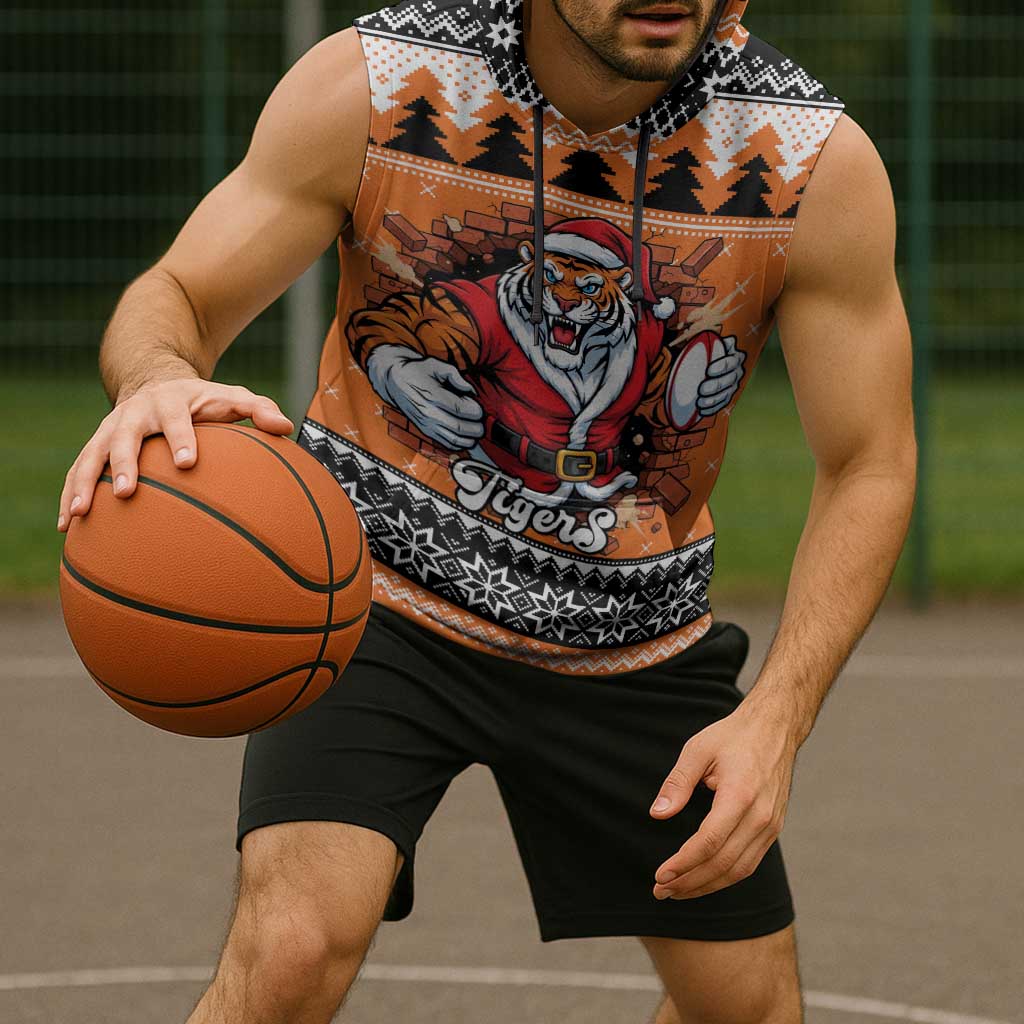 Santa Tiger Roar Personalized Sleeveless Hoodie Christmas Rugby League Spirit - Aussie Hoodie