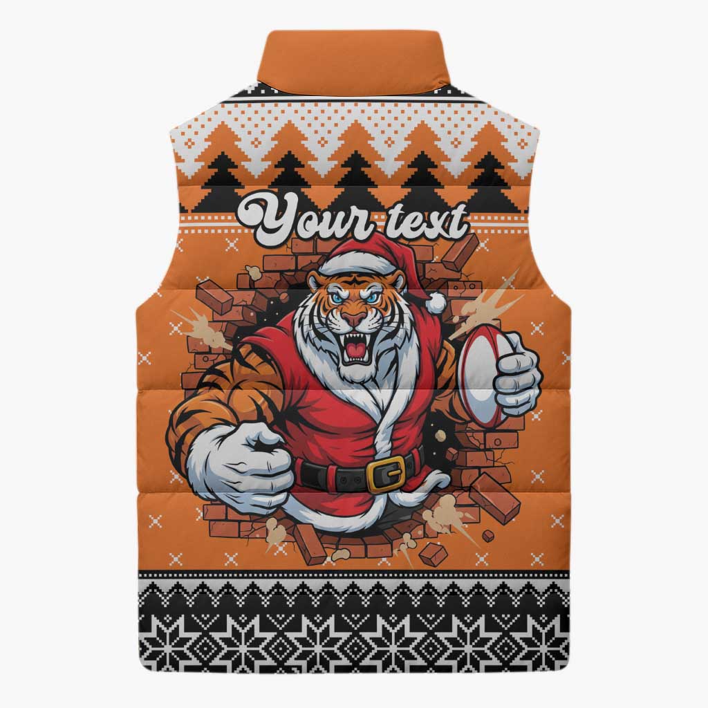 Santa Tiger Roar Personalized Sleeveless Puffer Jacket Christmas Rugby League Spirit - Aussie Hoodie