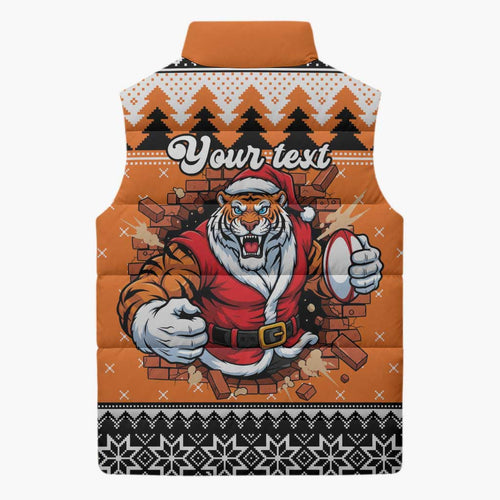 Santa Tiger Roar Personalized Sleeveless Puffer Jacket Christmas Rugby League Spirit - Aussie Hoodie