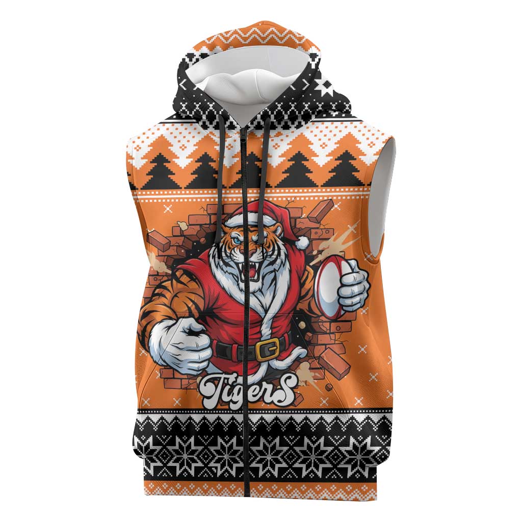 Santa Tiger Roar Personalized Sleeveless Zip Hoodie Christmas Rugby League Spirit LT9