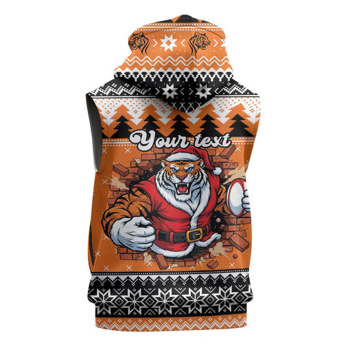 Santa Tiger Roar Personalized Sleeveless Zip Hoodie Christmas Rugby League Spirit LT9