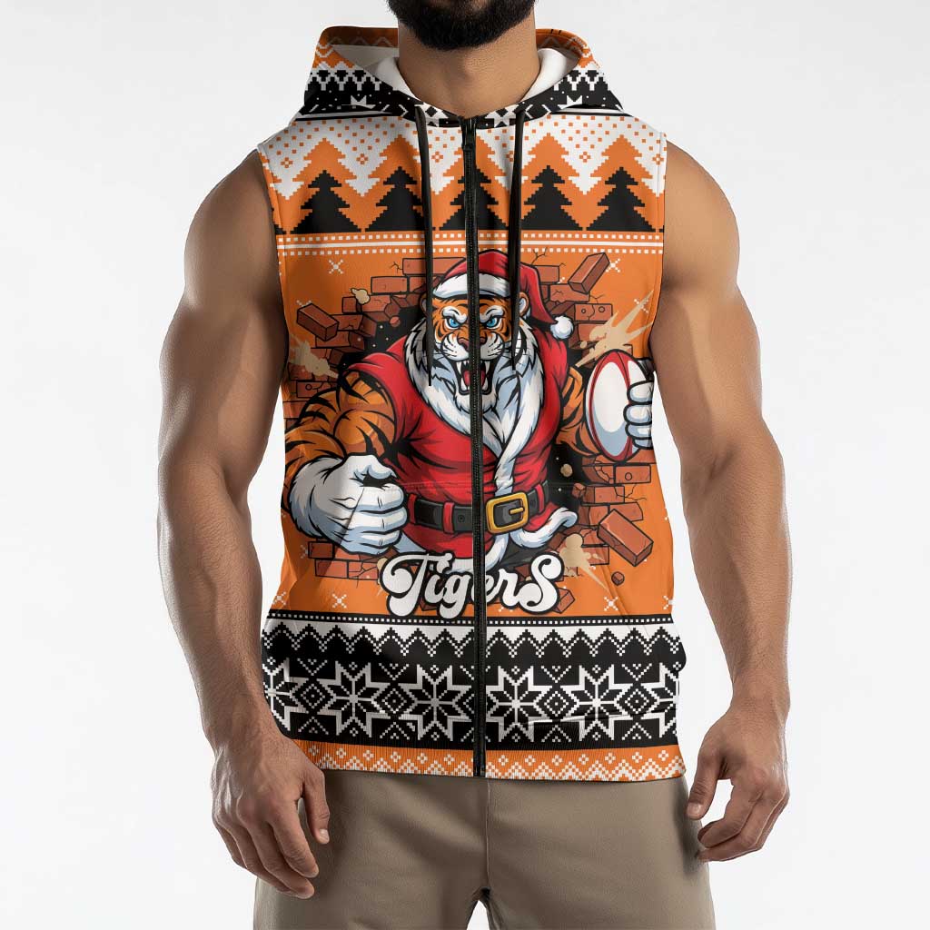 Santa Tiger Roar Personalized Sleeveless Zip Hoodie Christmas Rugby League Spirit LT9