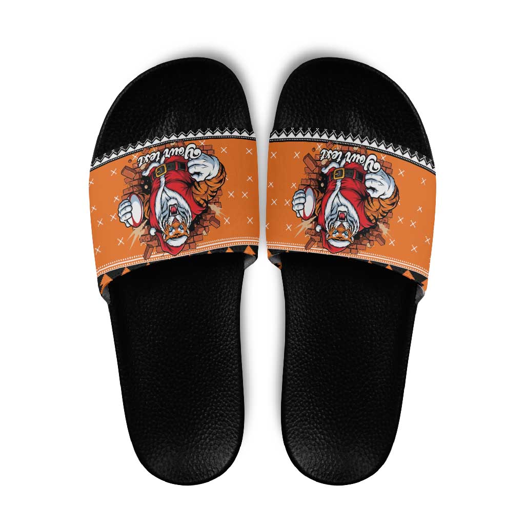 Santa Tiger Roar Personalized Slide Sandals Christmas Rugby League Spirit - Aussie Hoodie
