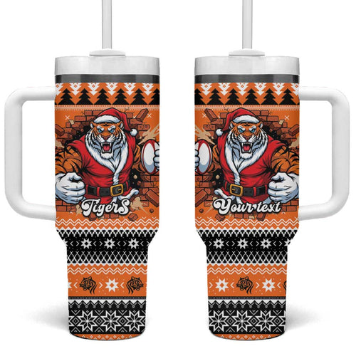 Santa Tiger Roar Personalized Tumbler With Handle Christmas Rugby League Spirit - Aussie Hoodie