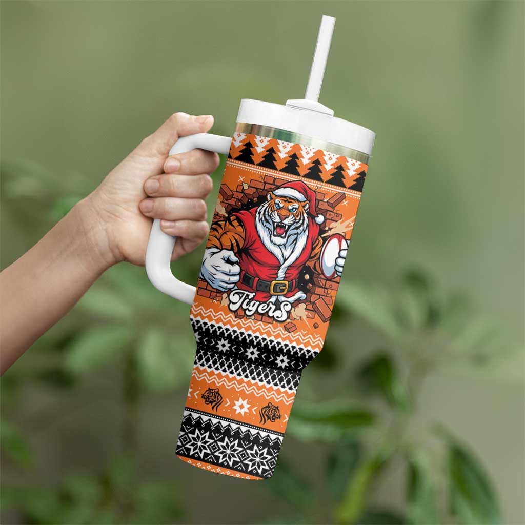 Santa Tiger Roar Personalized Tumbler With Handle Christmas Rugby League Spirit - Aussie Hoodie