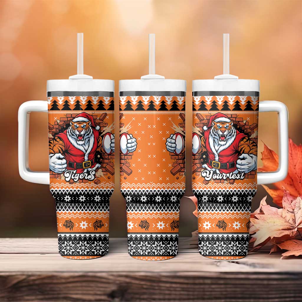 Santa Tiger Roar Personalized Tumbler With Handle Christmas Rugby League Spirit - Aussie Hoodie