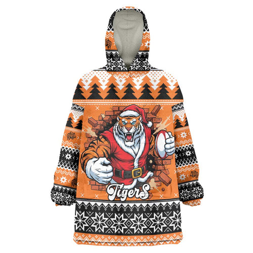 Santa Tiger Roar Personalized Wearable Blanket Hoodie Christmas Rugby League Spirit - Aussie Hoodie