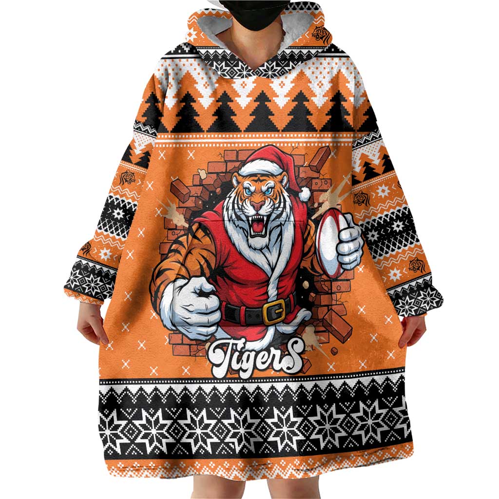 Santa Tiger Roar Personalized Wearable Blanket Hoodie Christmas Rugby League Spirit - Aussie Hoodie