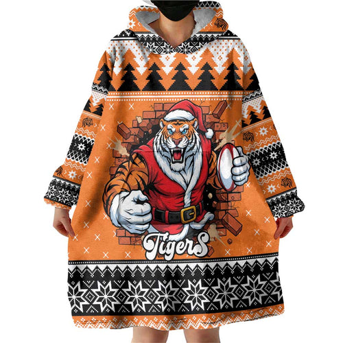 Santa Tiger Roar Personalized Wearable Blanket Hoodie Christmas Rugby League Spirit - Aussie Hoodie