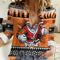 Santa Tiger Roar Personalized Women Casual Shirt Christmas Rugby League Spirit - Aussie Hoodie