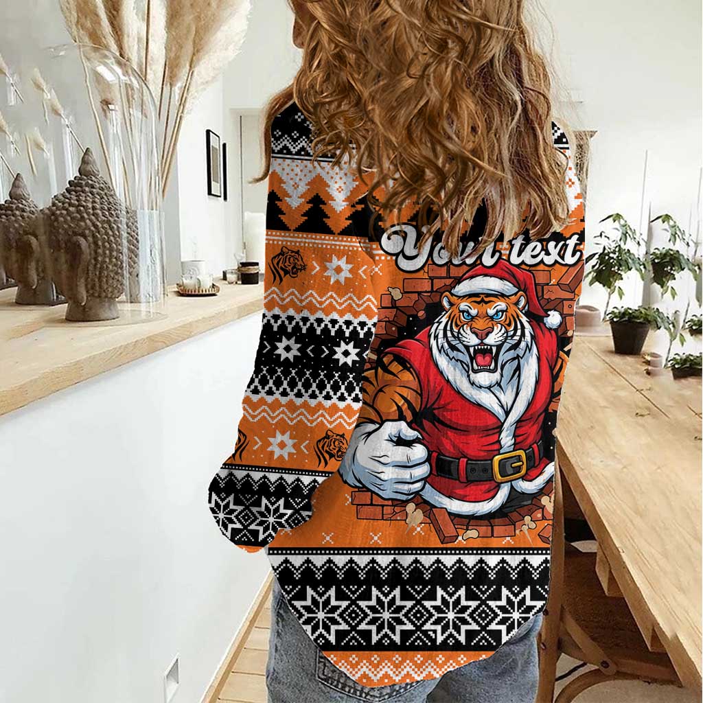 Santa Tiger Roar Personalized Women Casual Shirt Christmas Rugby League Spirit - Aussie Hoodie