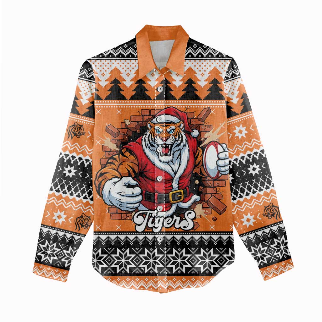 Santa Tiger Roar Personalized Women Casual Shirt Christmas Rugby League Spirit - Aussie Hoodie