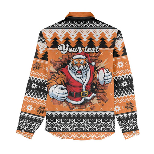 Santa Tiger Roar Personalized Women Casual Shirt Christmas Rugby League Spirit - Aussie Hoodie
