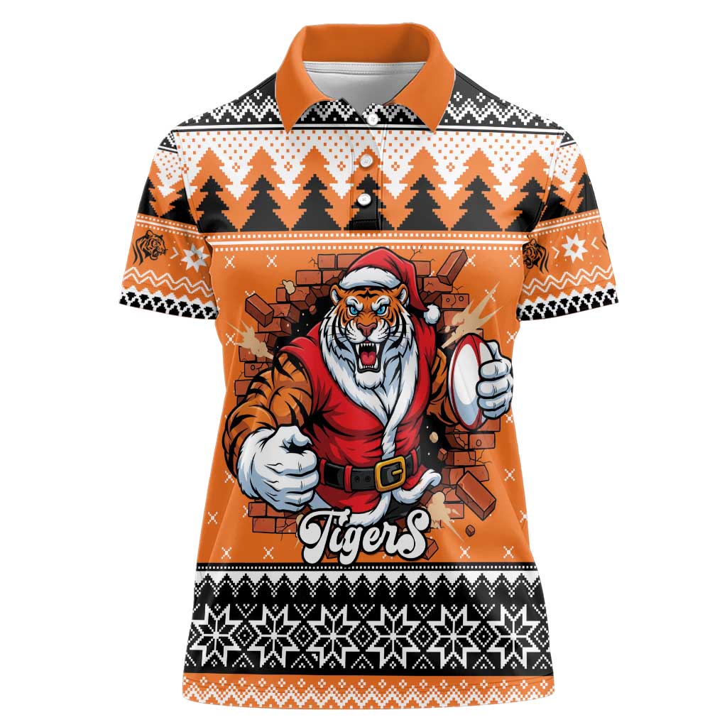 Santa Tiger Roar Personalized Women Polo Shirt Christmas Rugby League Spirit - Aussie Hoodie