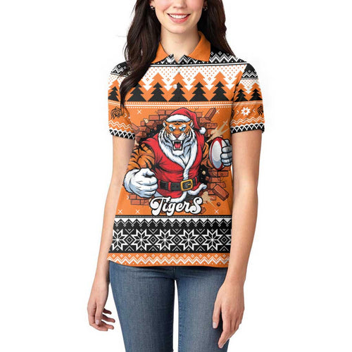 Santa Tiger Roar Personalized Women Polo Shirt Christmas Rugby League Spirit - Aussie Hoodie