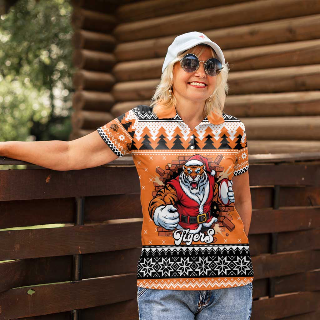 Santa Tiger Roar Personalized Women Polo Shirt Christmas Rugby League Spirit - Aussie Hoodie