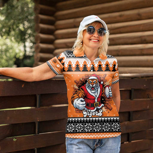 Santa Tiger Roar Personalized Women Polo Shirt Christmas Rugby League Spirit - Aussie Hoodie
