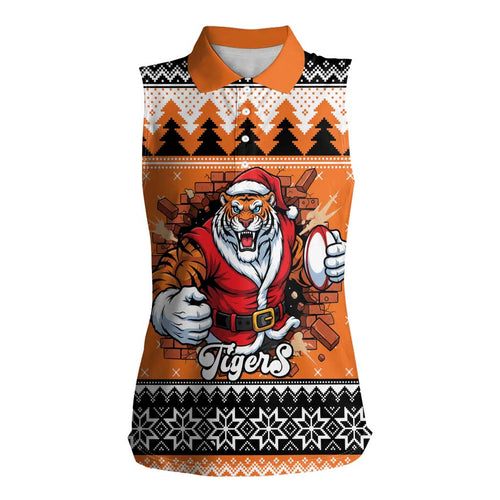 Santa Tiger Roar Personalized Women Sleeveless Polo Shirt Christmas Rugby League Spirit - Aussie Hoodie