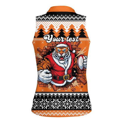 Santa Tiger Roar Personalized Women Sleeveless Polo Shirt Christmas Rugby League Spirit - Aussie Hoodie