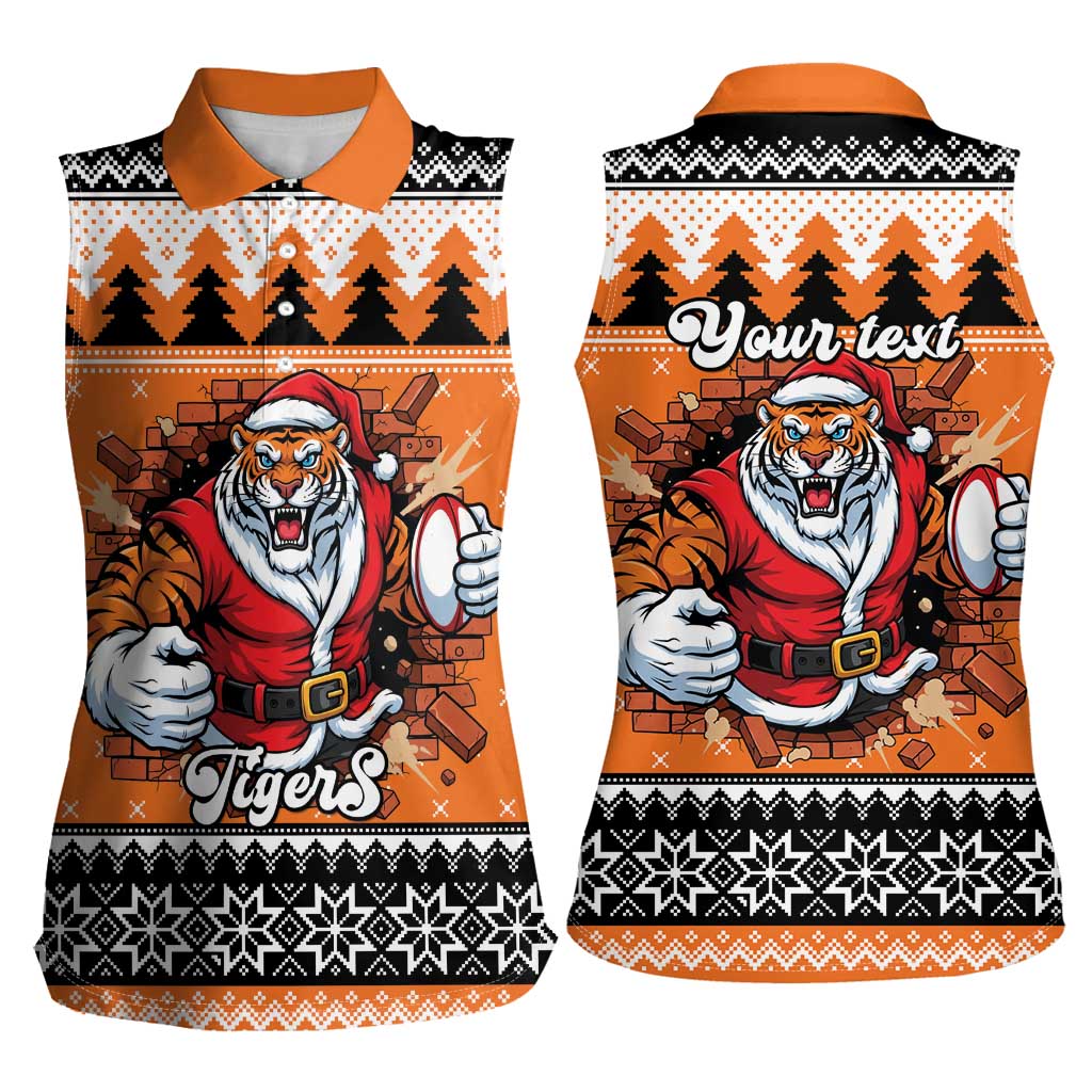 Santa Tiger Roar Personalized Women Sleeveless Polo Shirt Christmas Rugby League Spirit - Aussie Hoodie