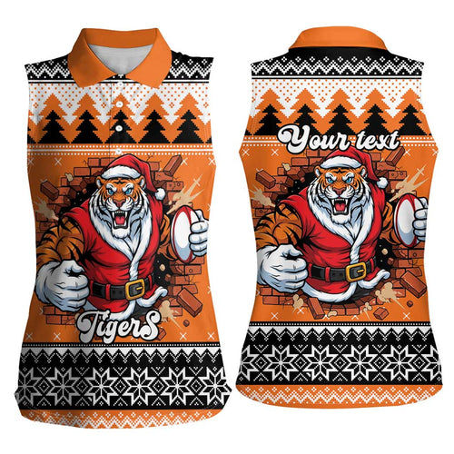Santa Tiger Roar Personalized Women Sleeveless Polo Shirt Christmas Rugby League Spirit - Aussie Hoodie