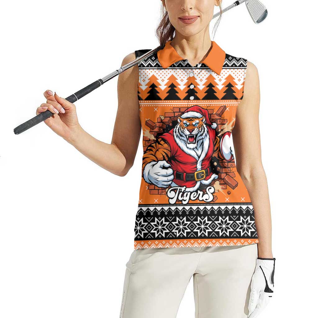 Santa Tiger Roar Personalized Women Sleeveless Polo Shirt Christmas Rugby League Spirit - Aussie Hoodie