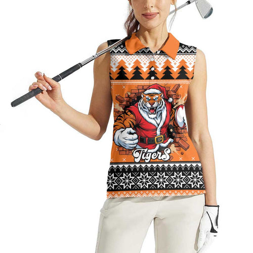 Santa Tiger Roar Personalized Women Sleeveless Polo Shirt Christmas Rugby League Spirit - Aussie Hoodie