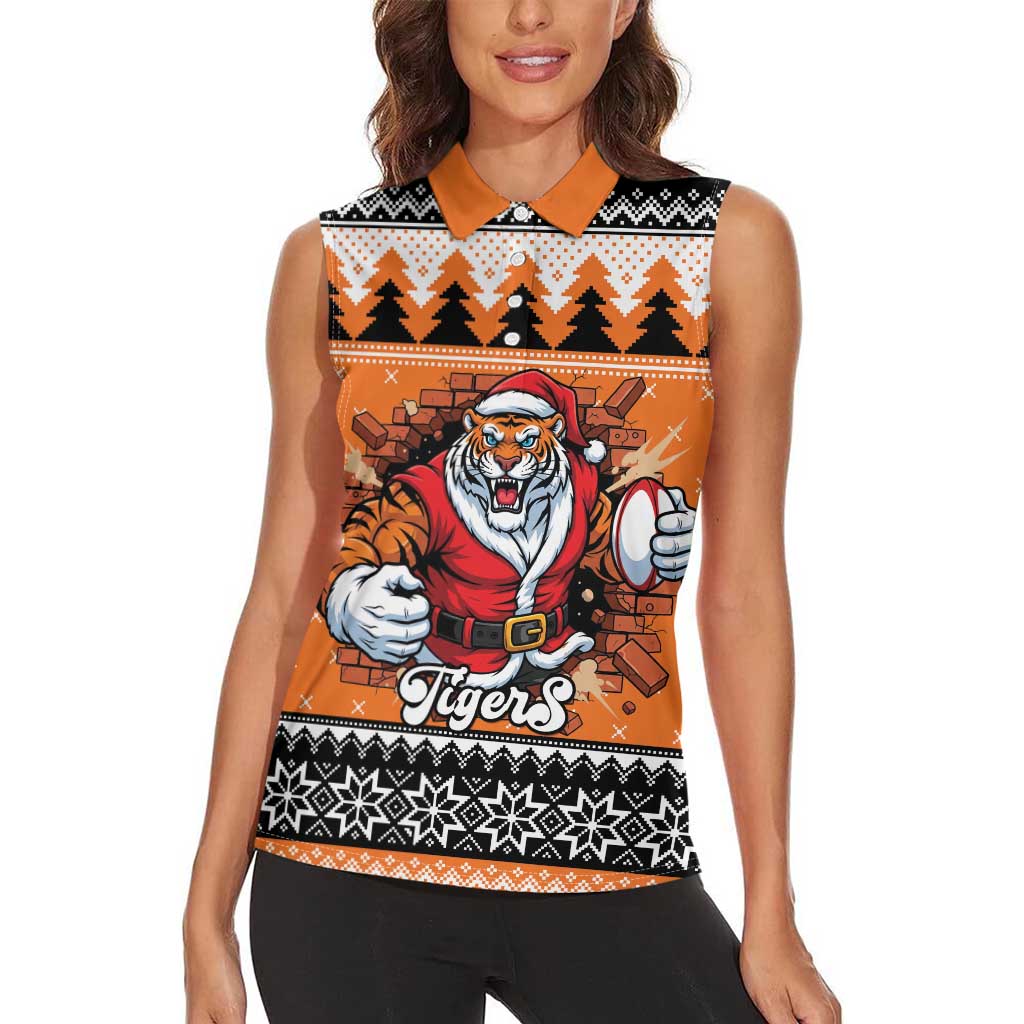 Santa Tiger Roar Personalized Women Sleeveless Polo Shirt Christmas Rugby League Spirit - Aussie Hoodie