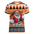 Santa Tiger Roar Personalized Women V-Neck T-Shirt Christmas Rugby League Spirit - Aussie Hoodie
