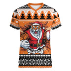 Santa Tiger Roar Personalized Women V-Neck T-Shirt Christmas Rugby League Spirit - Aussie Hoodie