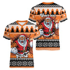 Santa Tiger Roar Personalized Women V-Neck T-Shirt Christmas Rugby League Spirit - Aussie Hoodie