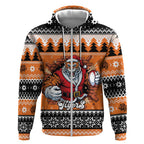Santa Tiger Roar Personalized Zip Hoodie Christmas Rugby League Spirit - Aussie Hoodie