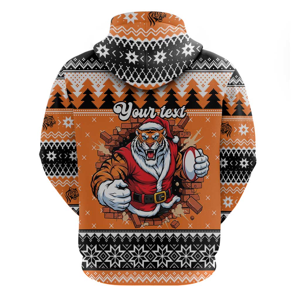 Santa Tiger Roar Personalized Zip Hoodie Christmas Rugby League Spirit - Aussie Hoodie