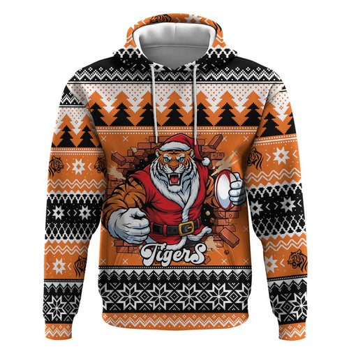 Santa Tiger Roar Personalized Zip Hoodie Christmas Rugby League Spirit - Aussie Hoodie