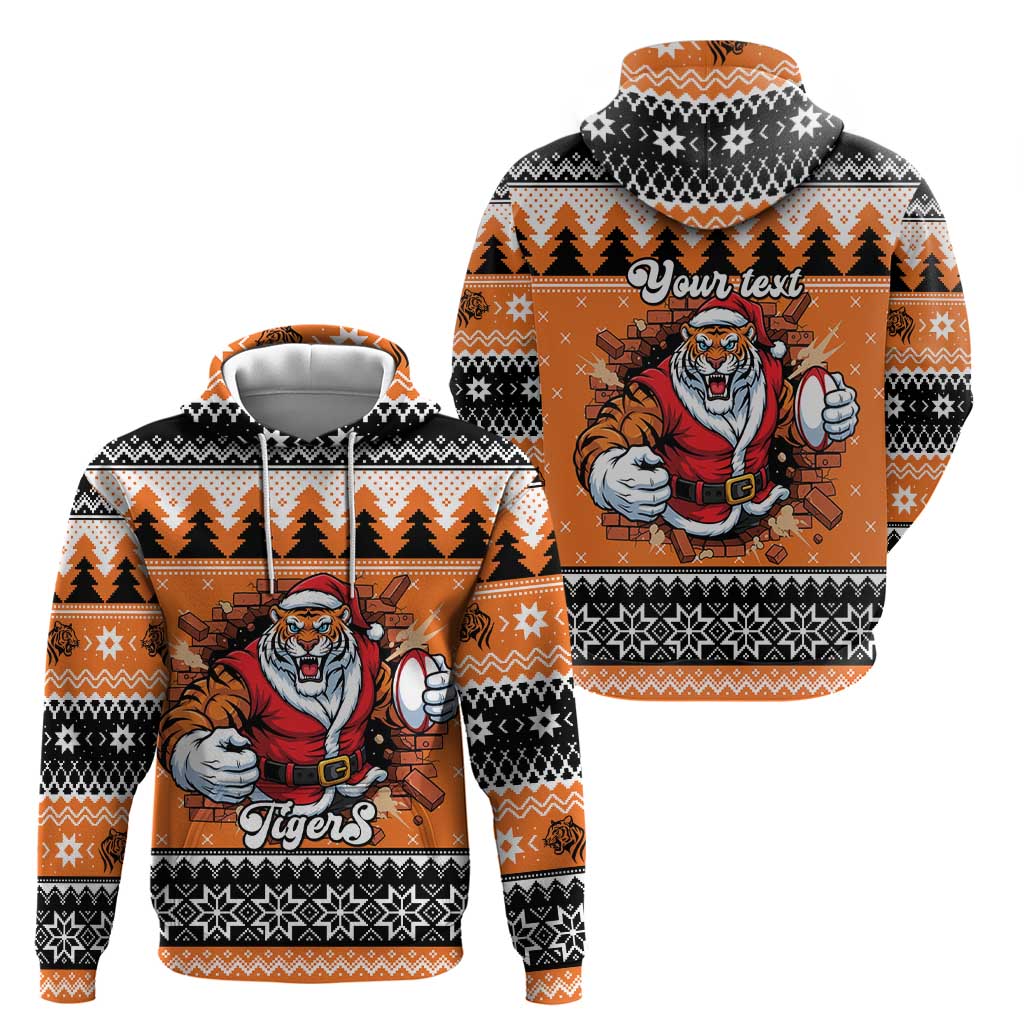 Santa Tiger Roar Personalized Zip Hoodie Christmas Rugby League Spirit - Aussie Hoodie