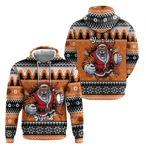 Santa Tiger Roar Personalized Zip Hoodie Christmas Rugby League Spirit - Aussie Hoodie