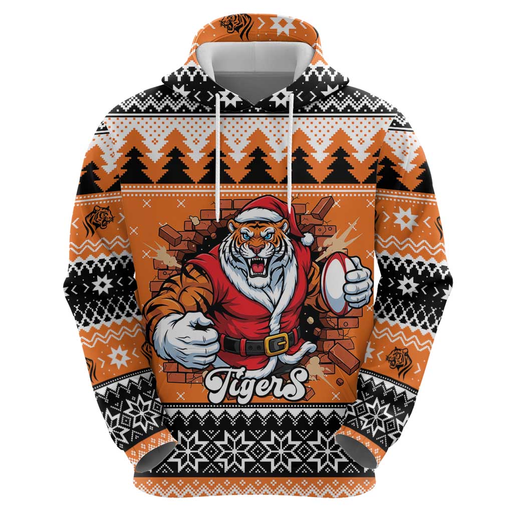 Santa Tiger Roar Personalized Zip Hoodie Christmas Rugby League Spirit - Aussie Hoodie