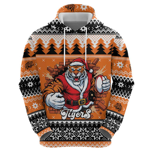 Santa Tiger Roar Personalized Zip Hoodie Christmas Rugby League Spirit - Aussie Hoodie